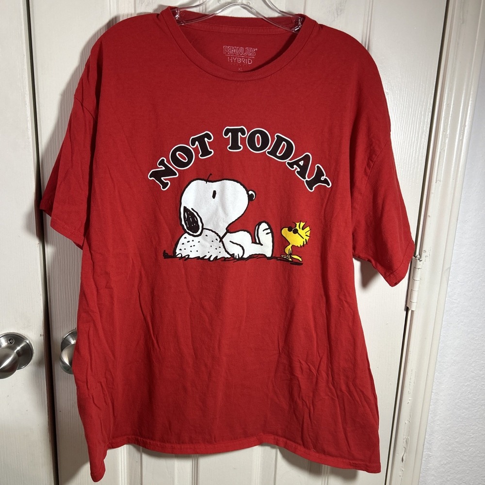Adult T-Shirt Peanuts Hybrid Snoopy & Woodstock - Not Today-XL Red